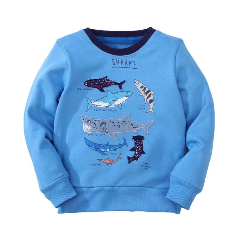 Jumping Meters Boys Long Sleeves Shark Embroidery Pattern Sw