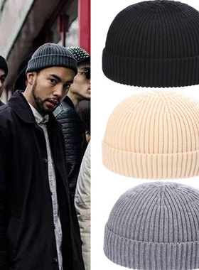 Solid Color Warm Knitted Brimless Hat Men Beanies Winter Aut