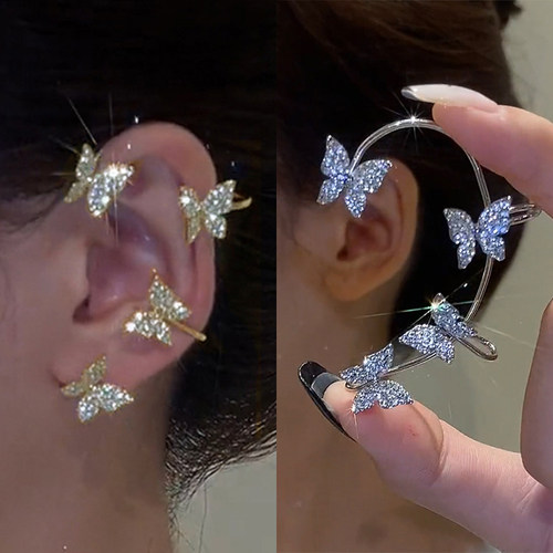 Silver Plated Metal Butterfly Ear Clips Without Piercing For