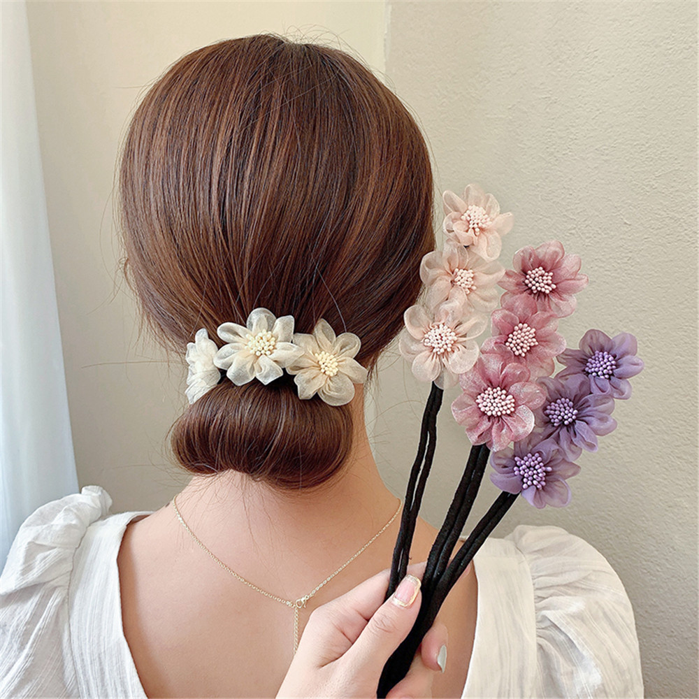 New Women Elegant Bud Chiffon Flowers Bun Maruko Hairstyles