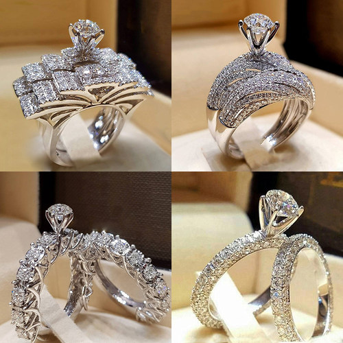 Bridal Set Elegant rings for Women Sliver Color Wedding Enga
