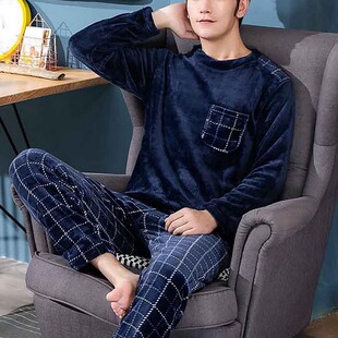 Pajama Man Warm Sleepwear Men's Flannel Winter Thick Pajamas