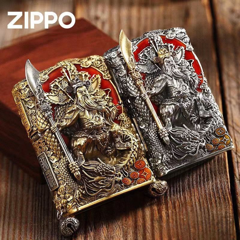 zippo打火机原装正品重甲机关武财神关公夜光珐琅煤油防风男礼物