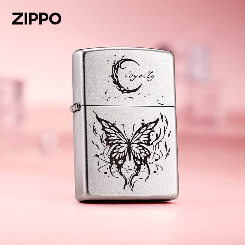 zippo打火机原装正品月亮与蝴蝶磨砂单面破茧成蝶煤油男女防风礼