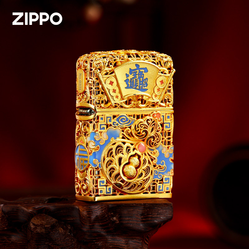 zippo打火机原装正品节节高升金镶玉镀金花丝夜光珐琅重甲煤油男