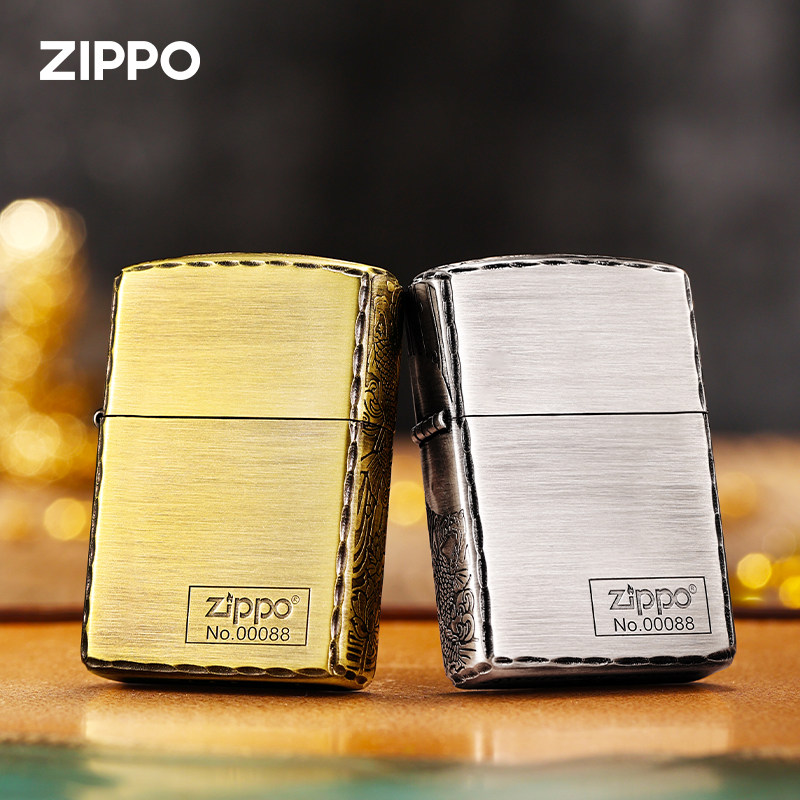 zippo打火机原装正品咬边侧雕三面盘龙锦鲤盔甲煤油防风送男礼物
