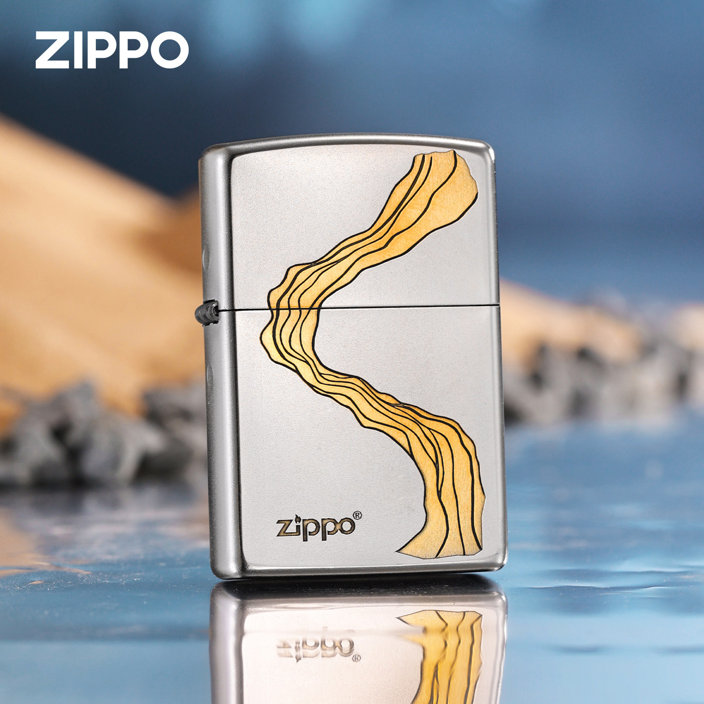 zippo打火机原装正品磨砂深雕川流不息煤油防风男士商务收藏礼物
