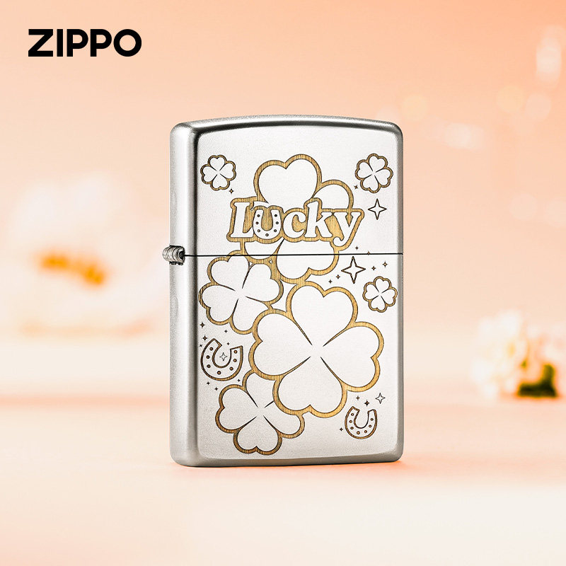 zippo打火机原装正品幸运加倍磨砂四叶草深雕煤油防风男女礼物版