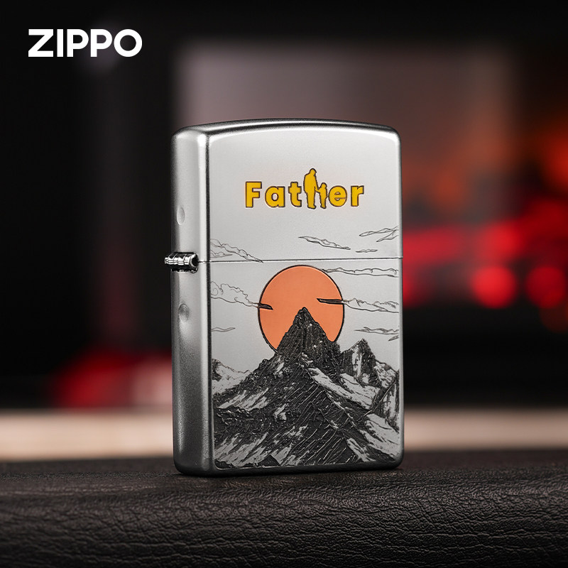 zippo打火机原装正品父爱暖阳日照金山镶嵌紫铜煤油防风送爸爸节