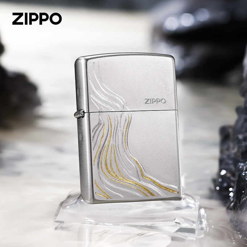 zippo打火机原装正品流水成金磨砂双色镀铬煤油防风男女礼物正版
