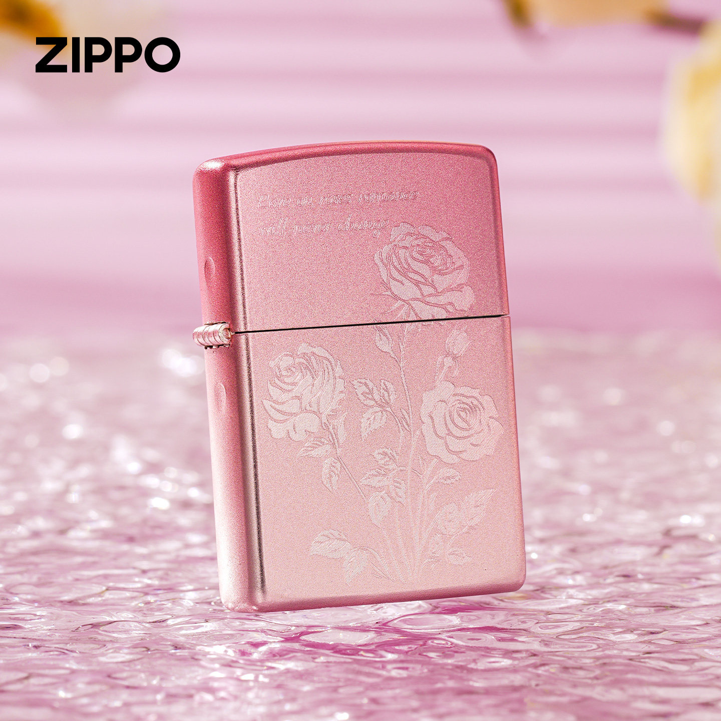 zippo打火机原装正品粉色渐变玫瑰花热恋玫瑰煤油防风男女礼物版