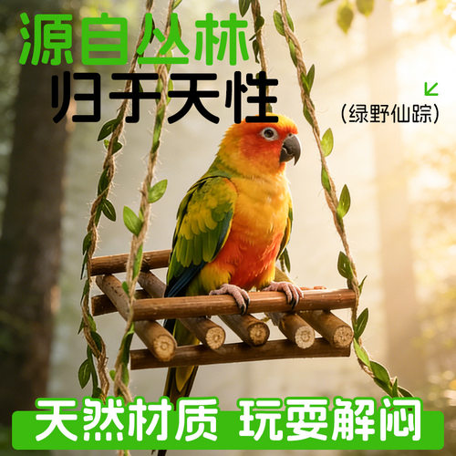 实木鹦鹉秋千站架磨爪