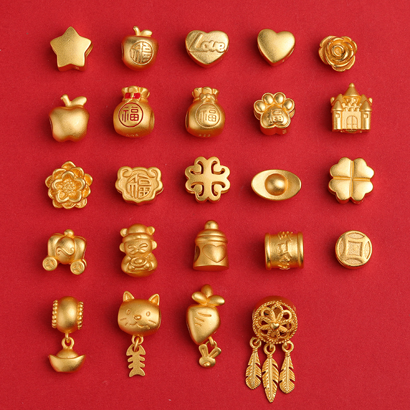 沙金小配件手錬项链diy配饰 背云转运珠捕梦网如意福袋古法金材料