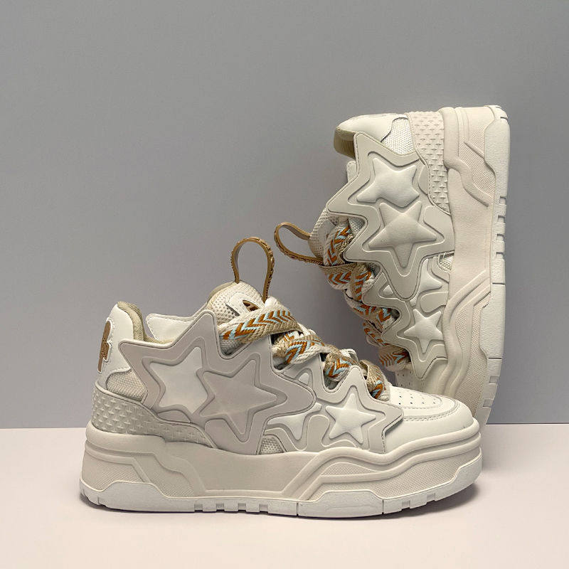 小众奶油白增高面包鞋潮流百搭星星鞋冬季加厚鞋子男潮牌情侣板鞋