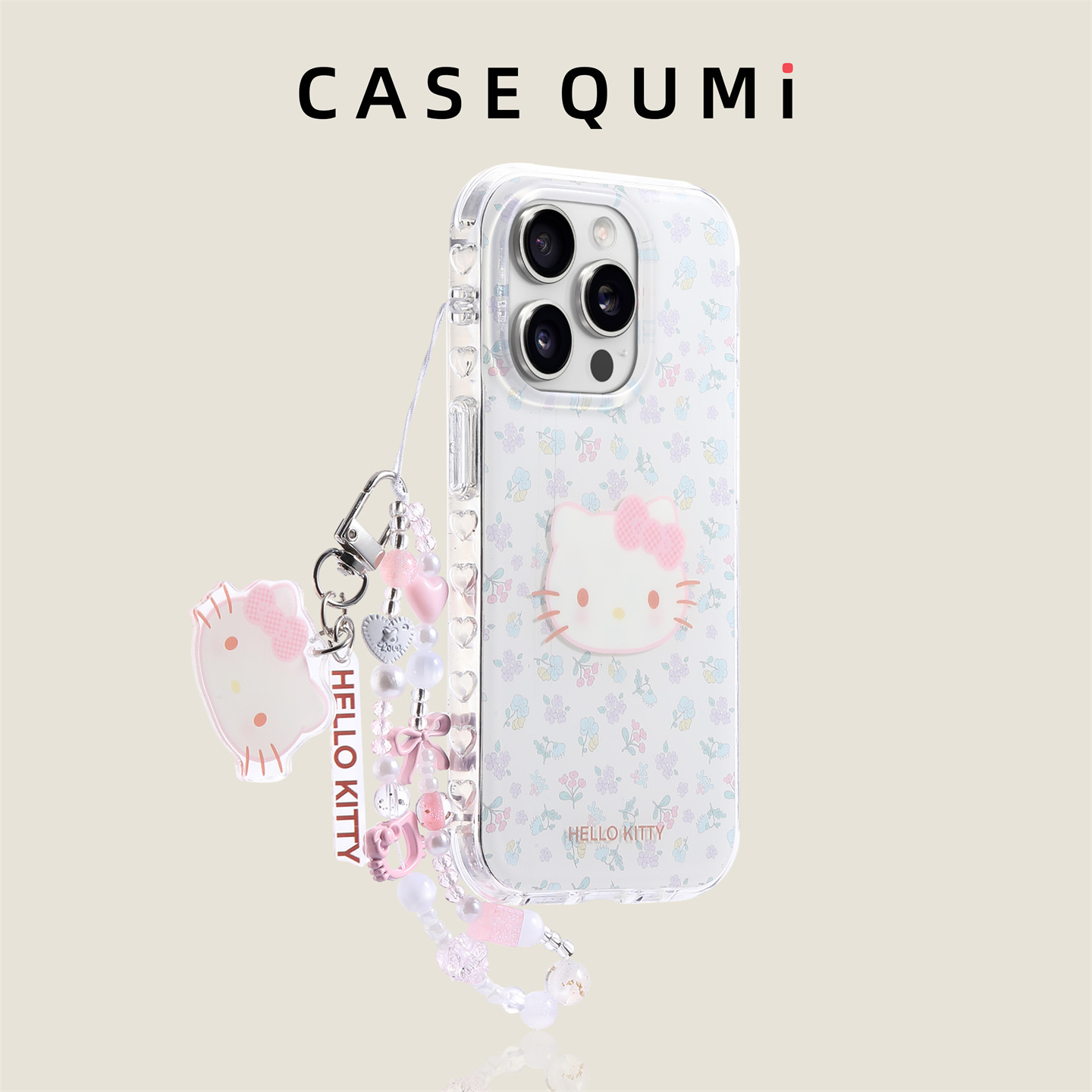 白底满屏碎花KT带挂绳适用苹果16手机壳新款16pro保护套iphone16promax防摔苹果15硅胶15promax全包14外壳13