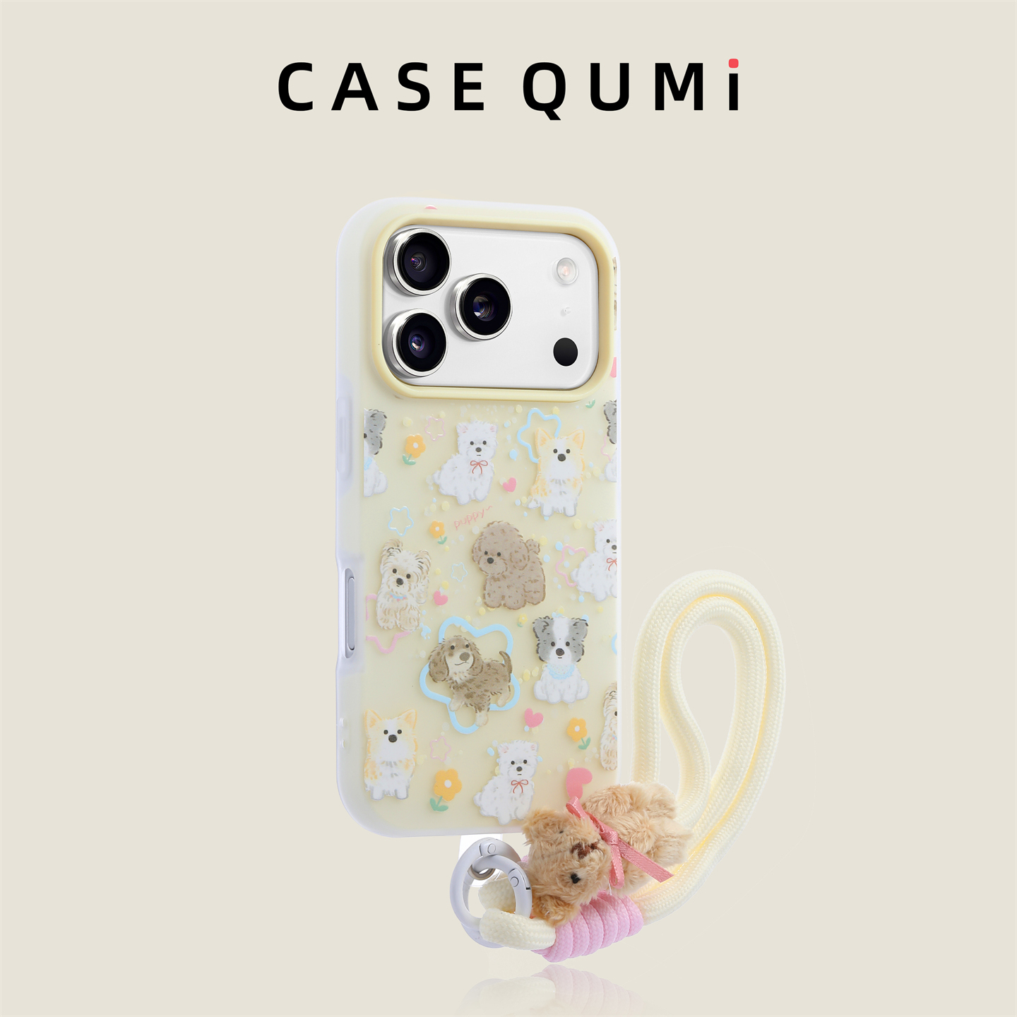 黄底满屏涂鸦狗带挂绳适用苹果17手机壳新款iphone17套苹果17promax全包17pro防摔苹果16硅胶15外壳14超火13