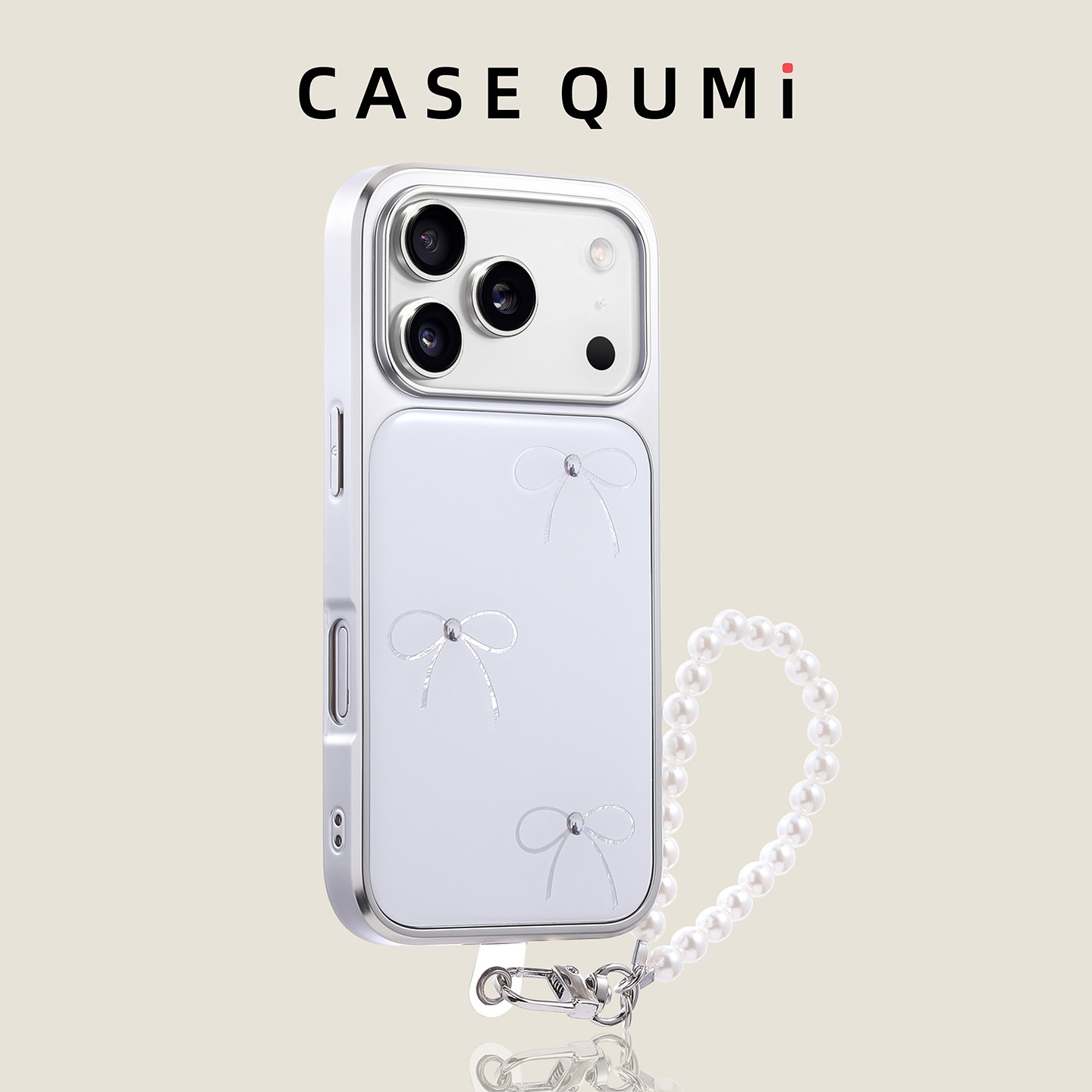 银框白底蝴蝶结带挂绳适用苹果17手机壳新款iphone17套苹果17promax全包17pro防摔苹果16硅胶15外壳14超火13