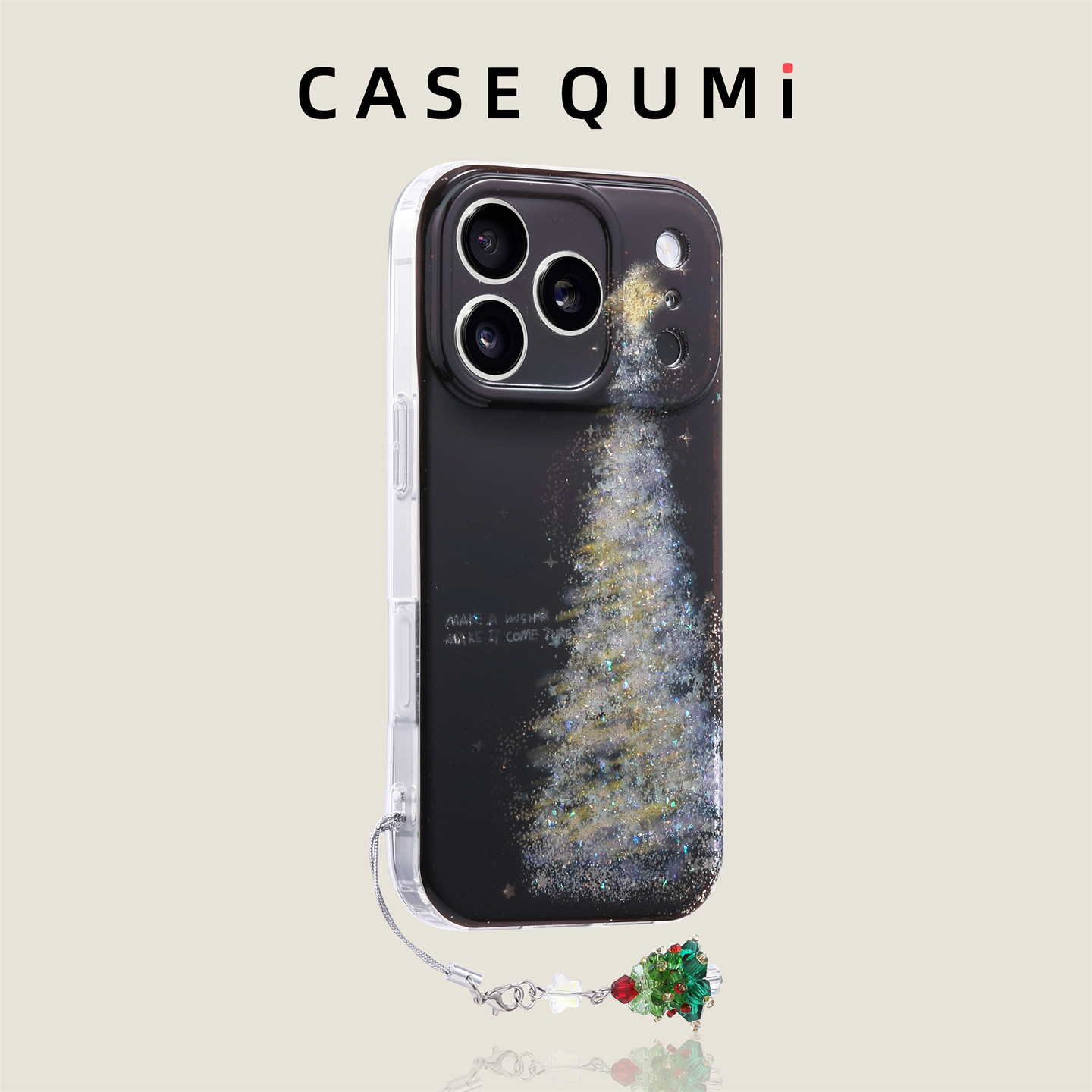 亮黑底闪圣诞树带挂件适用苹果17手机壳新款iphone17套苹果17promax全包17pro防摔苹果16硅胶15外壳14超火13