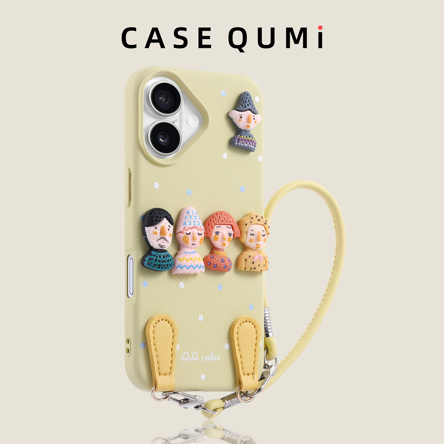 奶黄底彩波点公仔带挂绳适用苹果17手机壳新款iphone17套苹果17promax全包苹果16防摔苹果15pro硅胶14外壳13