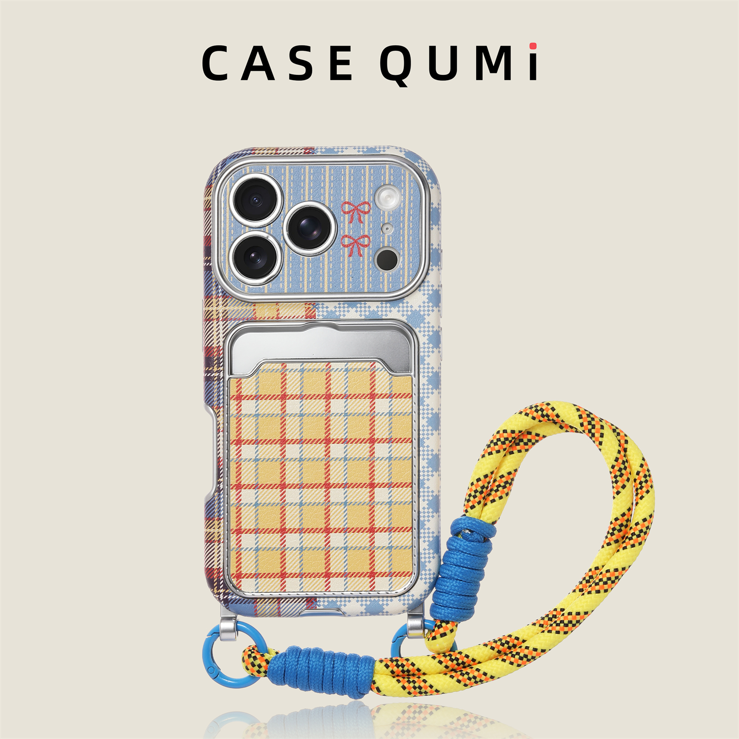 蓝黄红格纹卡包带挂绳适用苹果17手机壳新款iphone17套苹果17promax全包17pro防摔苹果16硅胶15外壳14超火13