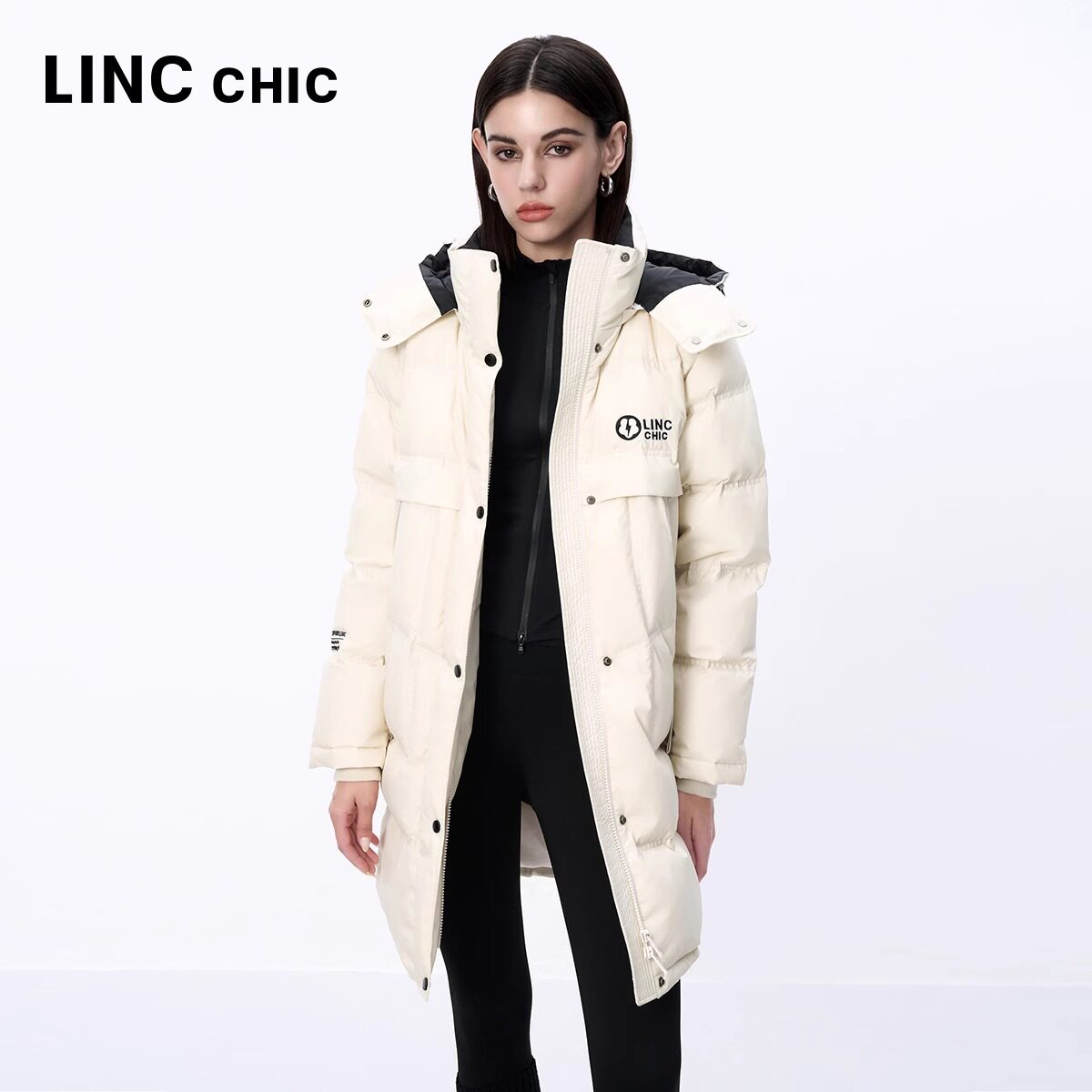 LINCCHIC金羽杰专柜冬季新款都市学院感中长款羽绒服Y24603339