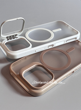 纯白色沙漠金新款17Promax镜头支架打开设计侧面网孔散热带拍照按钮全包边16pro/13/14PM磁吸壳12/15plus