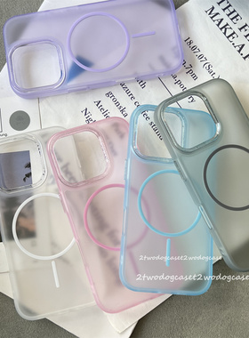 16磨砂亚克力闪粉镜头框按钮16promax透粉蓝色淡紫色细圈磁吸15pro/14/13PM新款夏日手感防指纹哑光半透白17