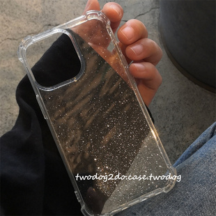 16E17银白闪闪四角防摔13pro手机壳iPhone11/12/14p百搭闪粉透明软壳厚15promax15ultra奢华简约手机壳16pro