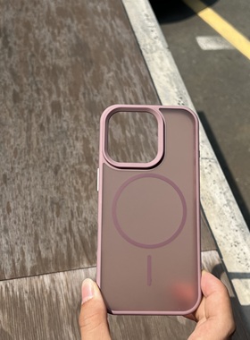 15肤感暗粉色磁吸细圈高级粉紫色17pro/16PROMAX细圈磁吸硬背软边豆沙色白按钮粉机友好透粉保护壳夏日不粘腻