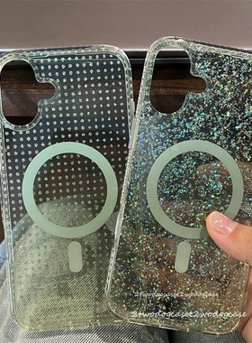 16plus闪闪翠绿色糖纸闪片波点闪粉适用于苹果16pro奢华磁吸绿色magsafe无线充奢华手机壳光滑12/11/13P14pro