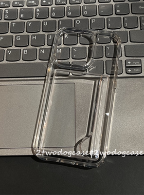 16p简约透明侧面插卡独立卡槽17亚克力1213手机壳适用苹果15pro高清透亮光滑软边放照片保护壳厚实小卡搭配14