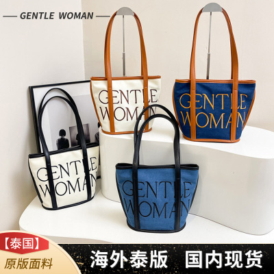 泰国GentleWoman百搭质感刺绣菜篮子包包撞色潮复古单肩斜挎包女