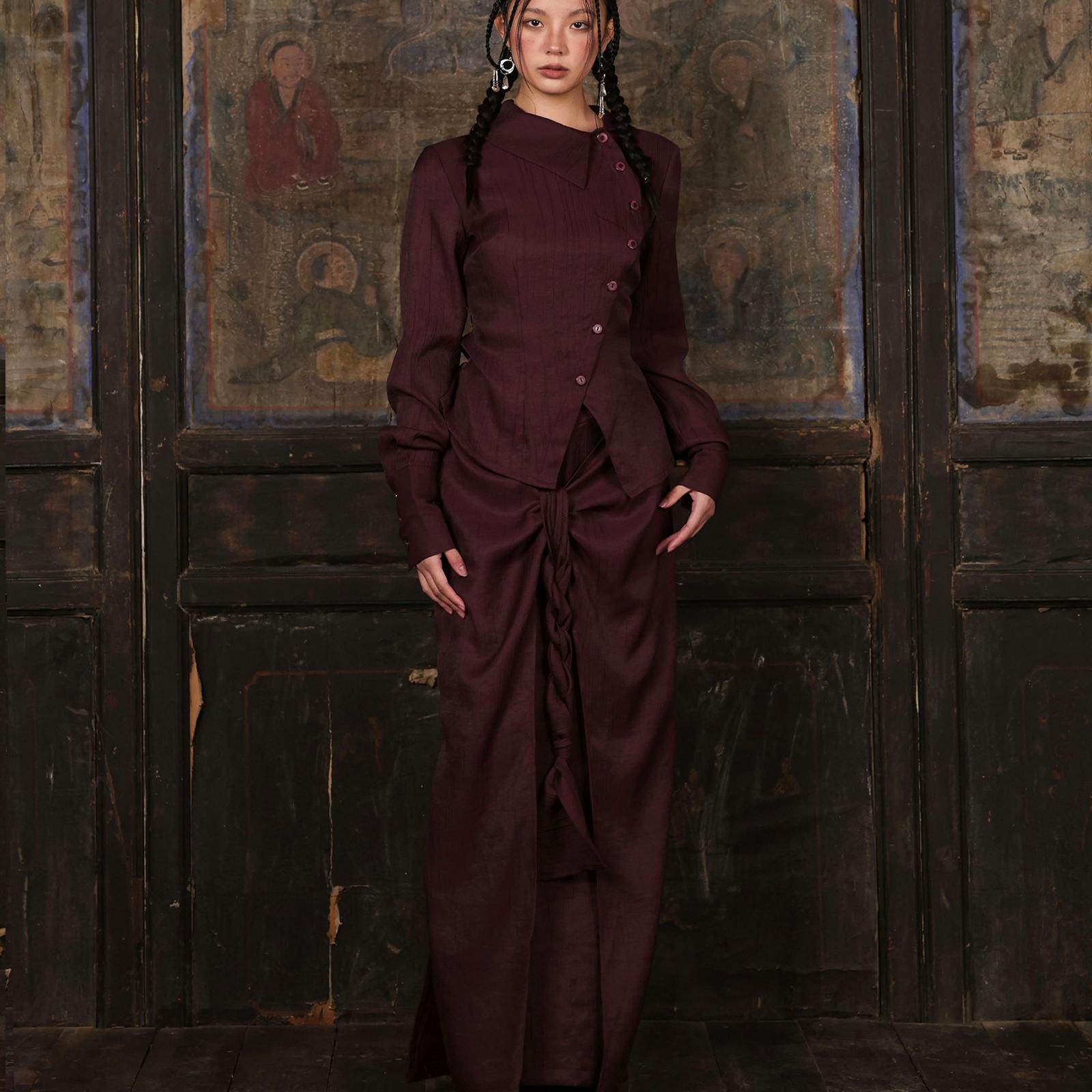 乌合衣作 混纺翻领掐腰长袖衬衫珠光果实纽扣套装-溯洄从之,女装/女士精品,时尚套装,淘宝优惠券,粉丝福利购,淘宝优惠卷