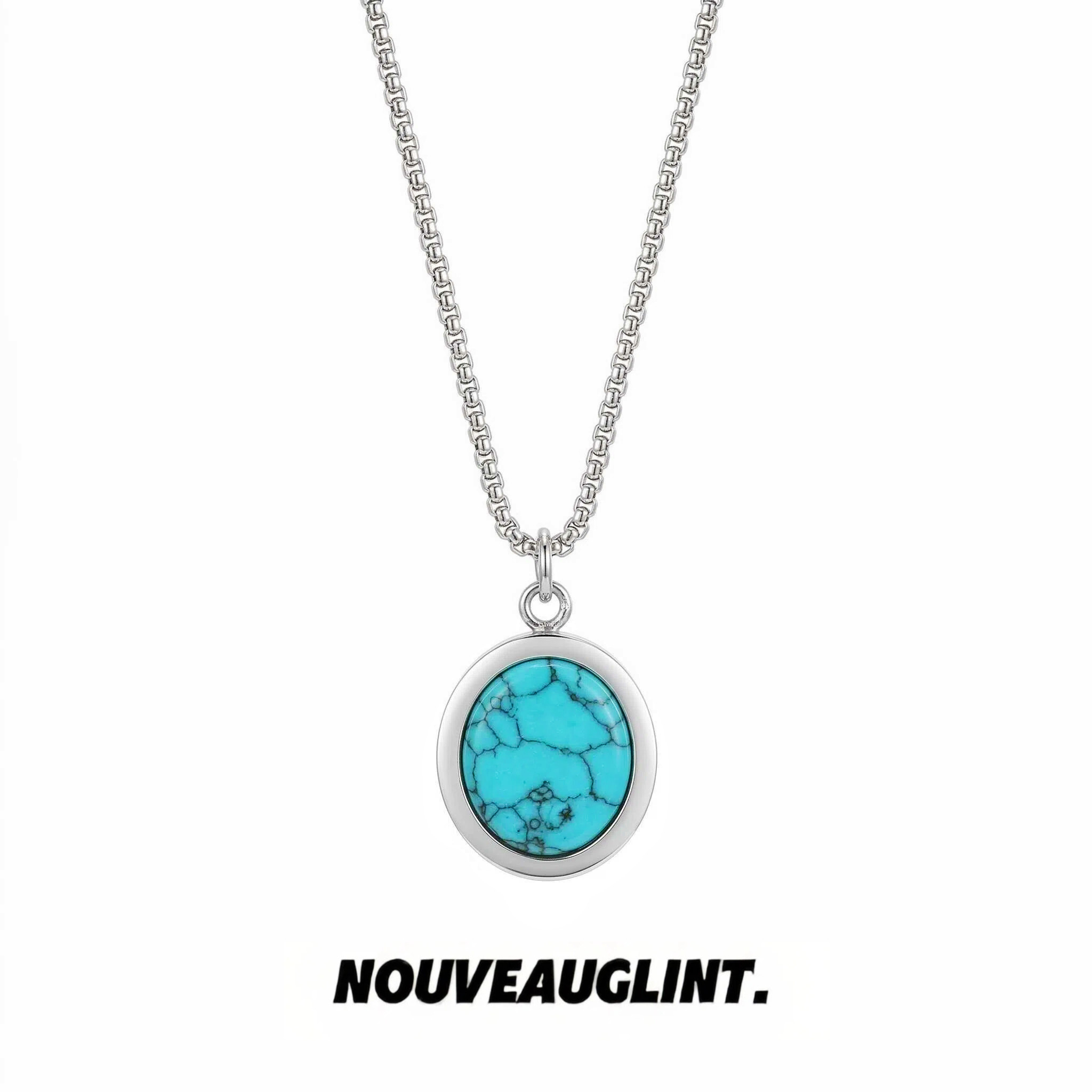 NG绿松石圆牌吊坠钛钢项链男款2026新款高级感小众设计毛衣链女士