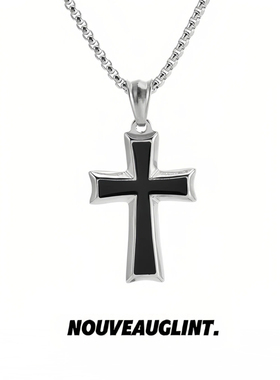 NG黑色滴胶十字架吊坠钛钢项链男款小众设计简约百搭痞帅高级感女