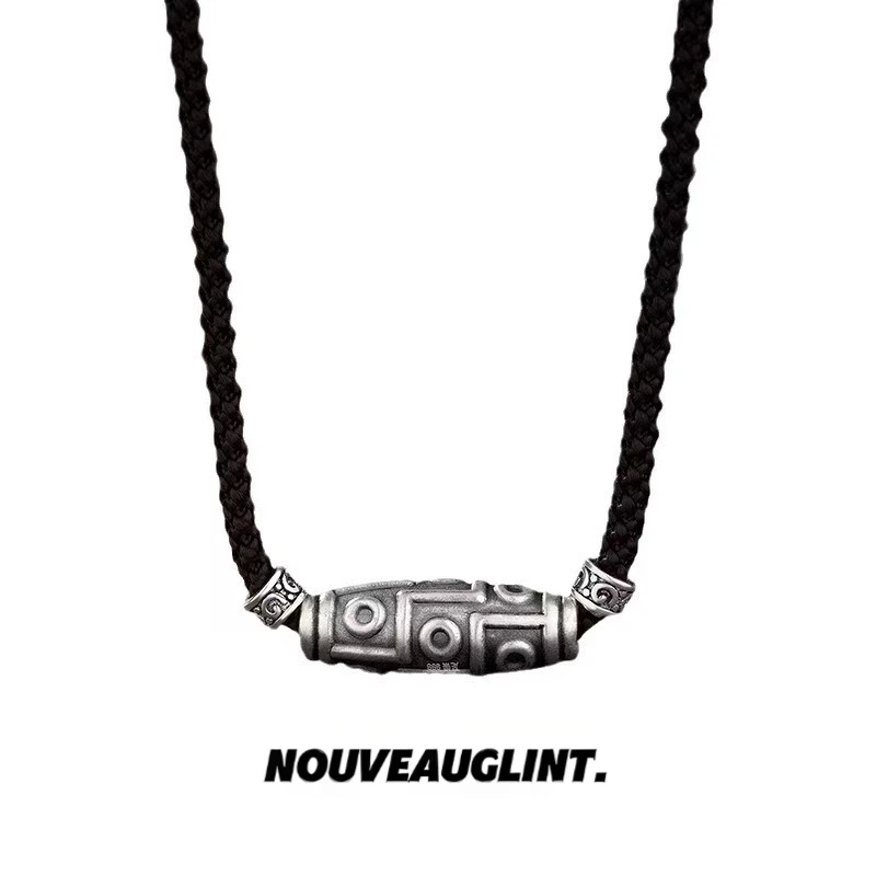 NG九眼天珠路路通纯银项链男士