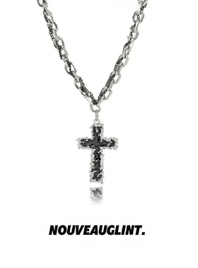 NG黑色滴胶钛钢十字架吊坠项链