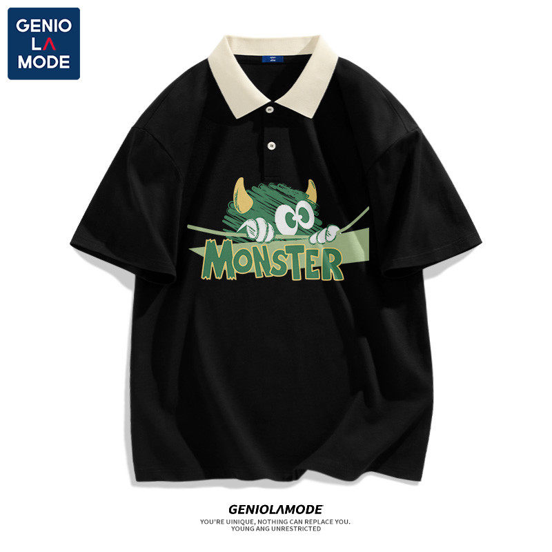 GENIOLA MODE SHIRT COLLAR T-SHIRT MENS SUMMER COTTON EUROPEAN AND AMERICAN HIGH STREET POLO SHIRT SHORT SLEEVE MENS