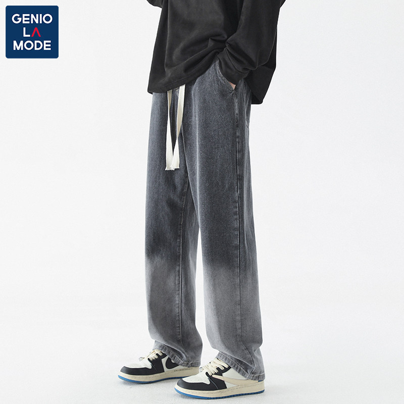 GENIOOLAMODE JEANS MENS THIN SUMMER 2024 NEW WASHED DISTRESSED STRAIGHT LEG PANTS