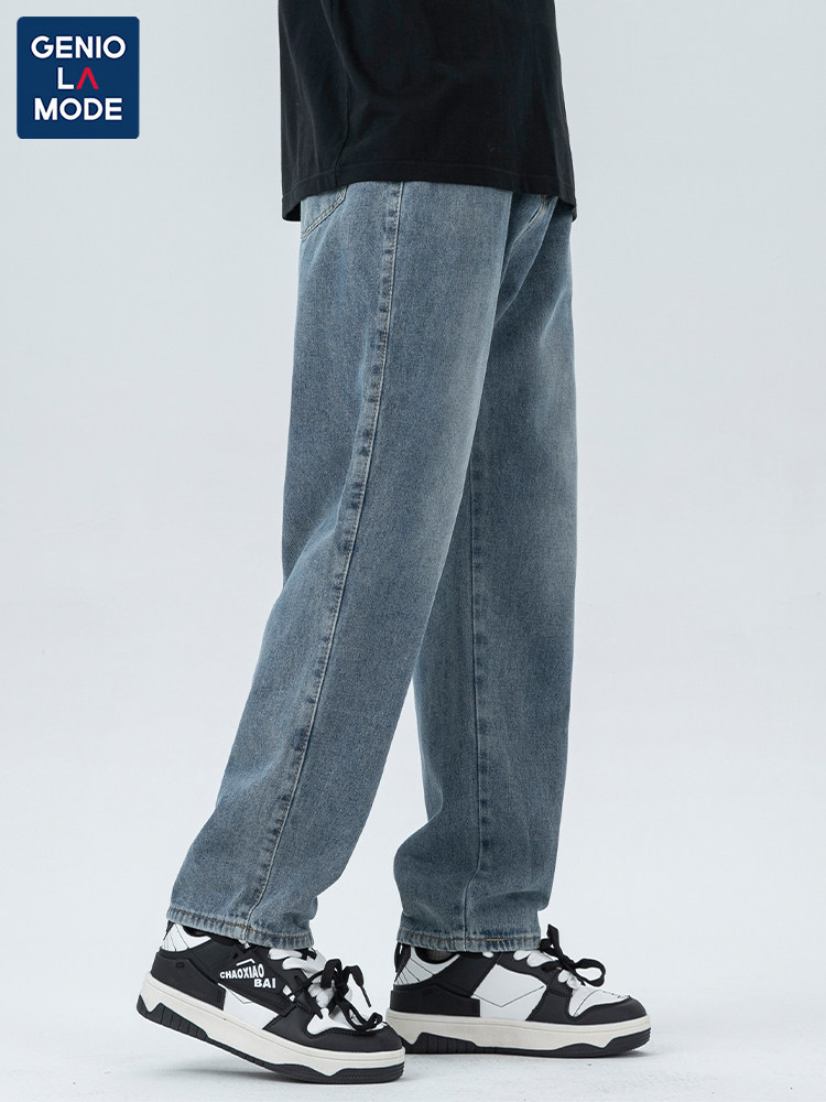 GENIOLAMODE AMERICAN VINTAGE BLUE JEANS MENS SPRING 2024 NEW STRAIGHT-LEG SLIM CASUAL PANTS