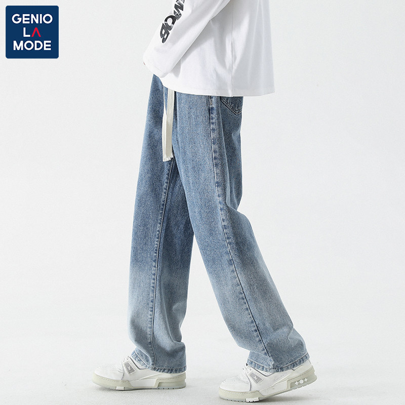 GENIOOLAMODE JEANS MENS THIN SUMMER 2024 NEW WASHED DISTRESSED STRAIGHT LEG PANTS