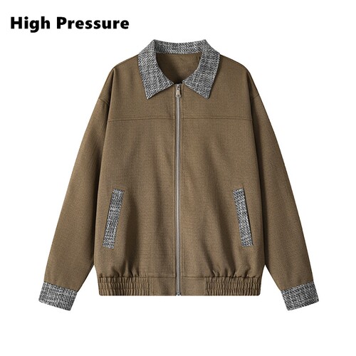 High Pressure美式通勤撞色拼接翻领夹克男宽松秋季百搭休闲外套