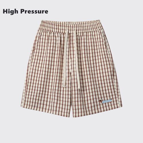 High Pressure泡泡纱蓝色格子速干短裤男女夏五分裤慵懒风沙滩裤
