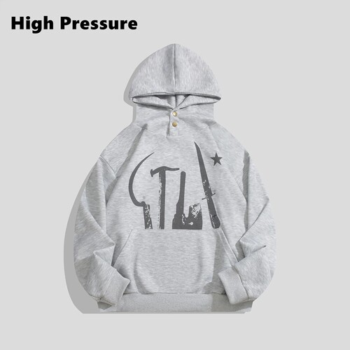 High Pressure美式oversize慵懒风印花连帽卫衣秋冬季帽衫