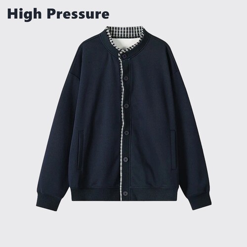 High Pressure复古格子拼接假两件美式休闲夹克宽松开衫外套
