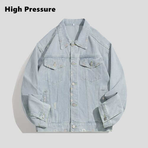 High Pressure美式复古设计感做旧水洗牛仔夹克街头风廓形外套