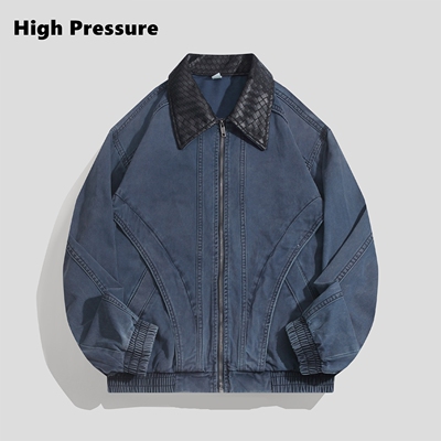 High Pressure美式拼接翻领设计感拉链夹克男女宽松做旧廓形外套