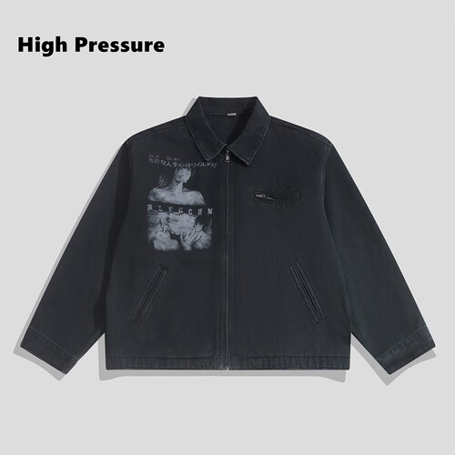 High Pressure美式复古艺术感手绘涂鸦牛仔外套女设计感宽松夹克