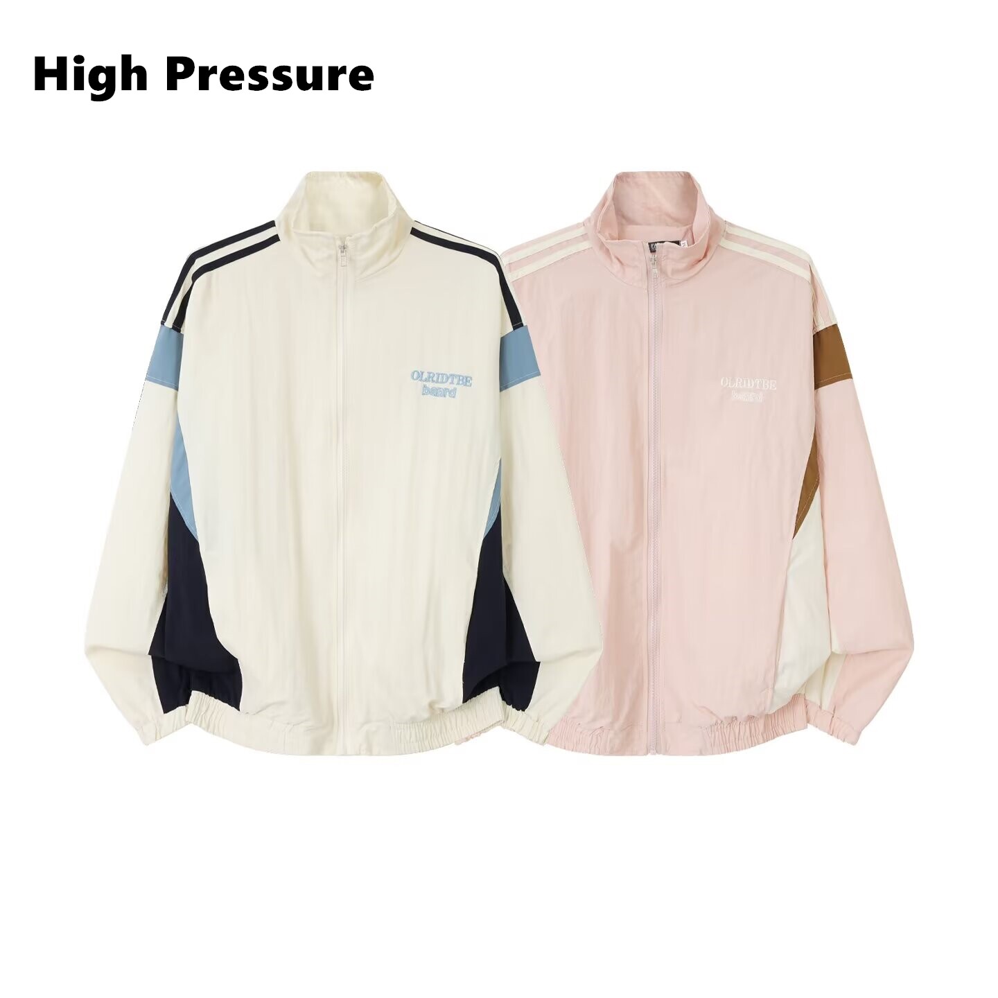 High Pressure早秋宽松立领撞色拼接情侣外套男女棒球服夹克衫
