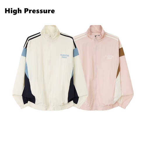 High Pressure早秋宽松立领撞色拼接情侣外套男女棒球服夹克衫